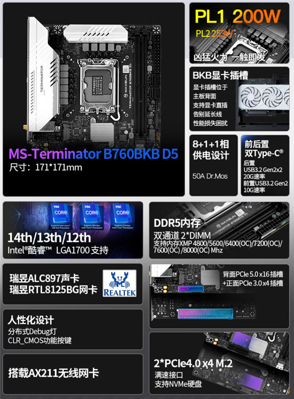 铭瑄B760迷你主板别出心裁：显卡插在背面！