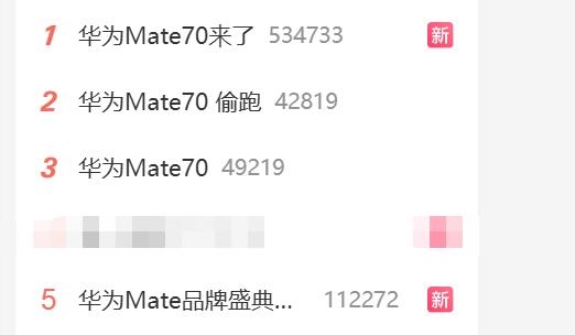 史上最强Mate蓄势待发！华为Mate 70霸占微博热搜前三