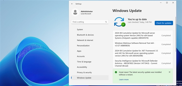 Windows系统更新无需重启！微软正测试热补丁安装：但付费用户才能用