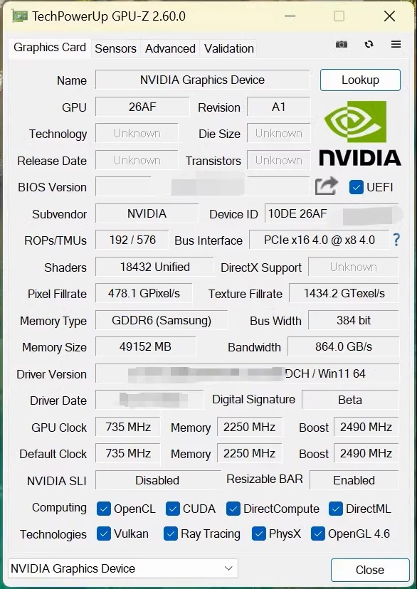 未发布NVIDIA RTX Titan Ada显卡曝光！满血AD102芯片、48GB大显存