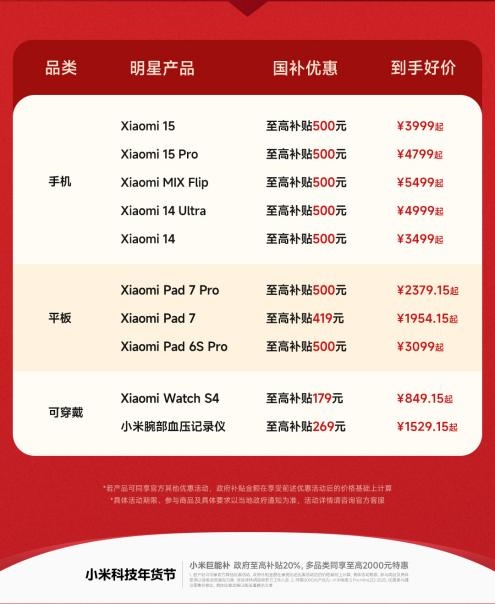 手机国补正式启动 小米15 到手低至 3999 元